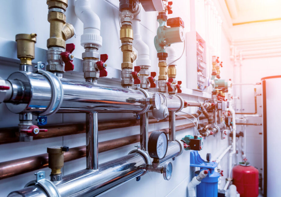 Boiler room equipment for modern heating system.